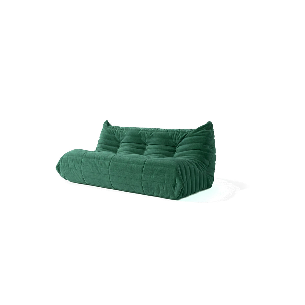 Canapé modulable bas 3 places, velours teddy vert sapin, vue de trois quarts avant