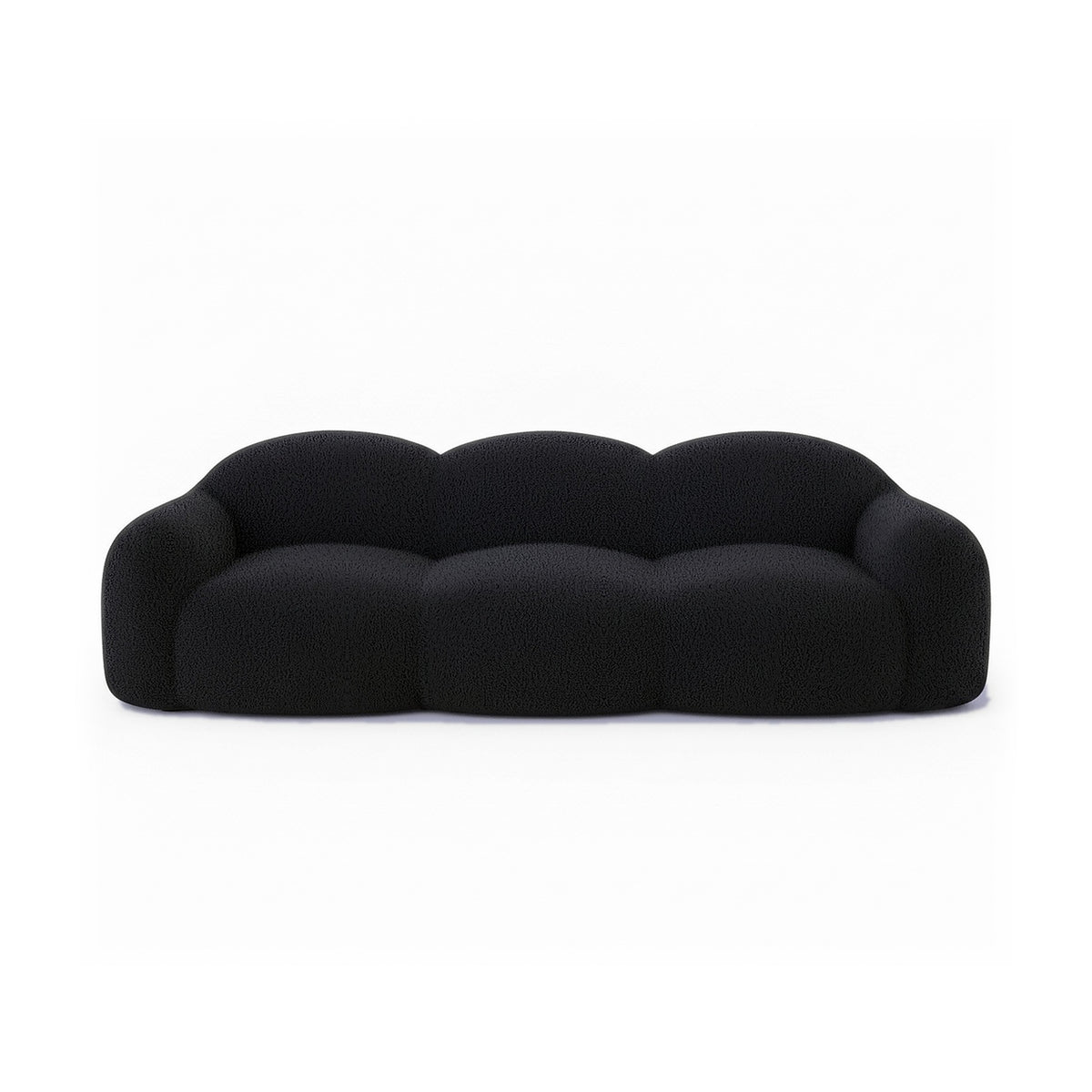 Canapé nuage 3 places avec accoudoirs, tissu bouclé noir charbon, vue de face