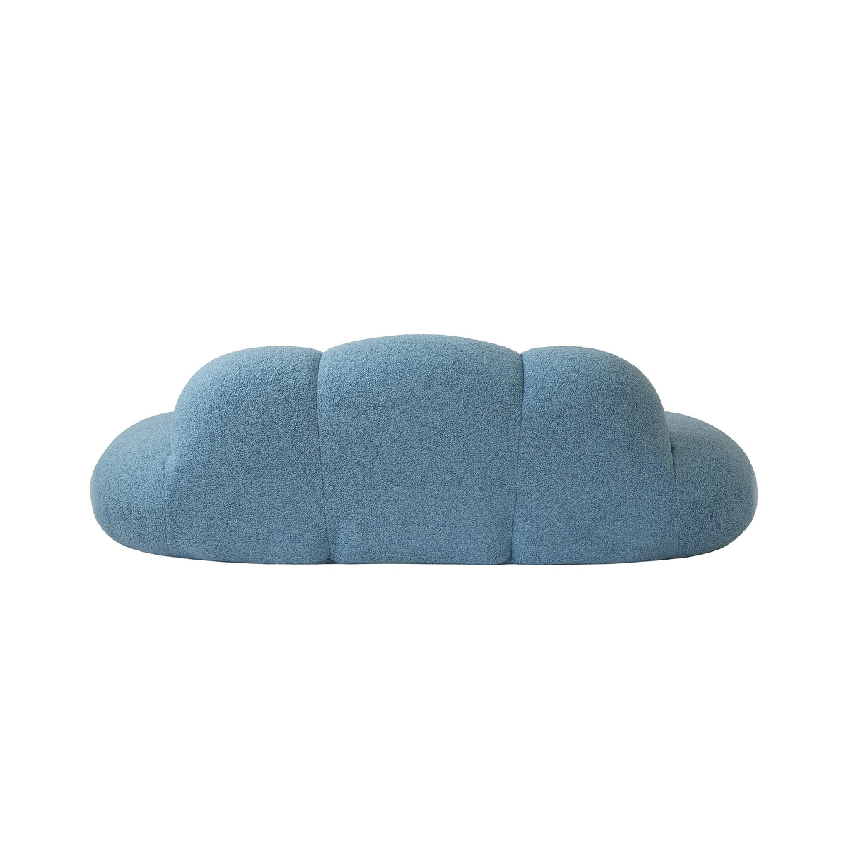 Canapé nuage 3 places sans accoudoir, tissu bouclé bleu azur, vue de dos