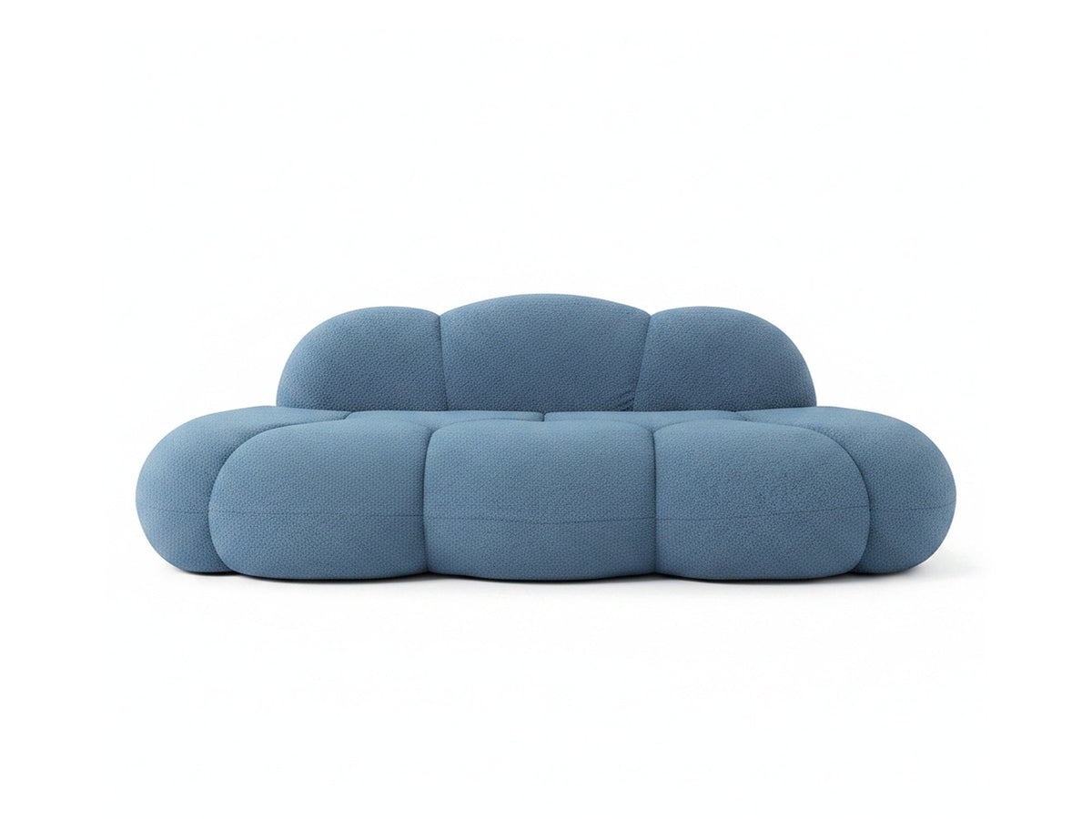 Canapé nuage 3 places sans accoudoir, tissu bouclé bleu azur, vu de face