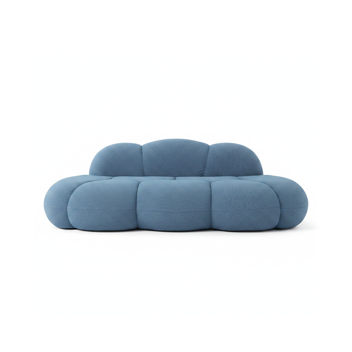 Canapé nuage 3 places sans accoudoir, tissu bouclé bleu azur, vue de face