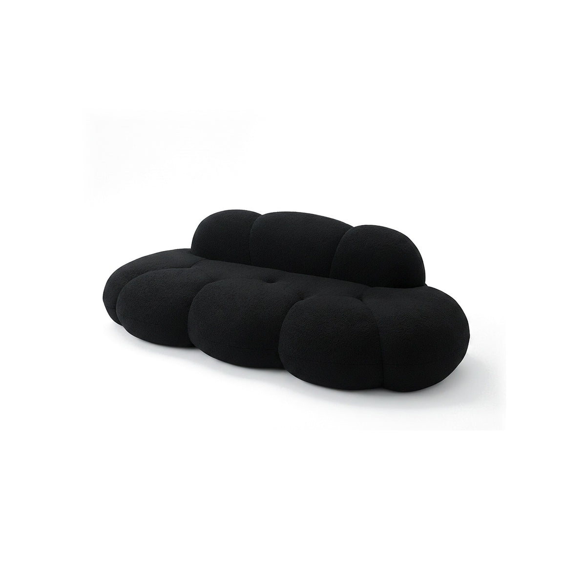 Canapé nuage 3 places sans accoudoir, tissu bouclé noir charbon, vue de trois quarts avant