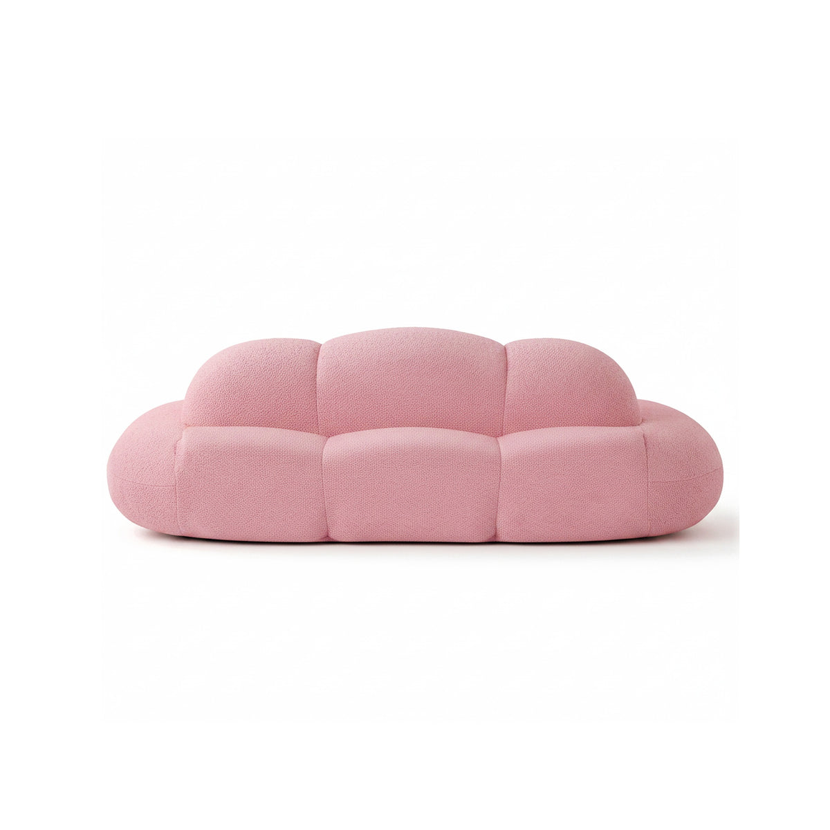 Canapé nuage 3 places sans accoudoir, tissu bouclé rose poudré, vue de dos