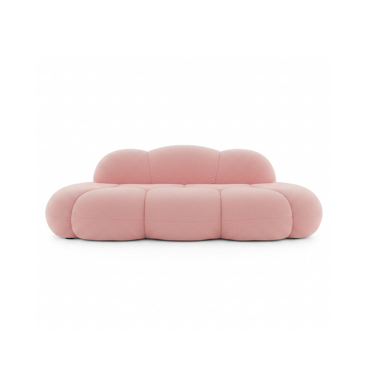 Canapé nuage 3 places sans accoudoir, tissu bouclé rose poudré, vue de face