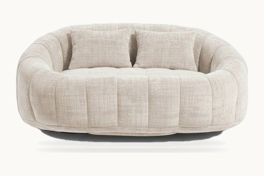 Pastille canapé pouf 2 places en chenille, coloris beige crème