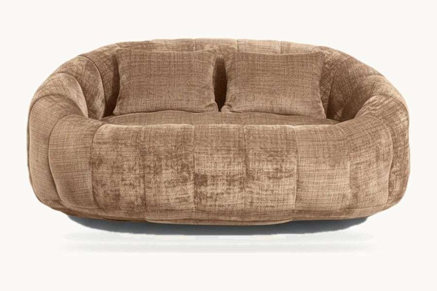 Pastille canapé pouf 2 places en chenille, coloris camel