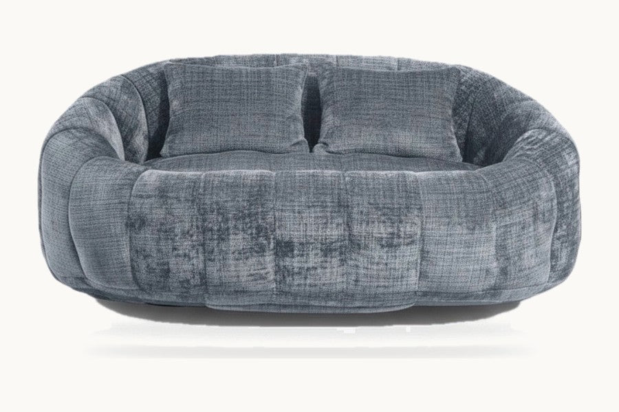 Pastille canapé pouf 2 places en chenille, coloris gris bleu
