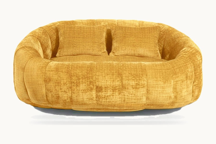 Pastille canapé pouf 2 places en chenille, coloris jaune moutarde