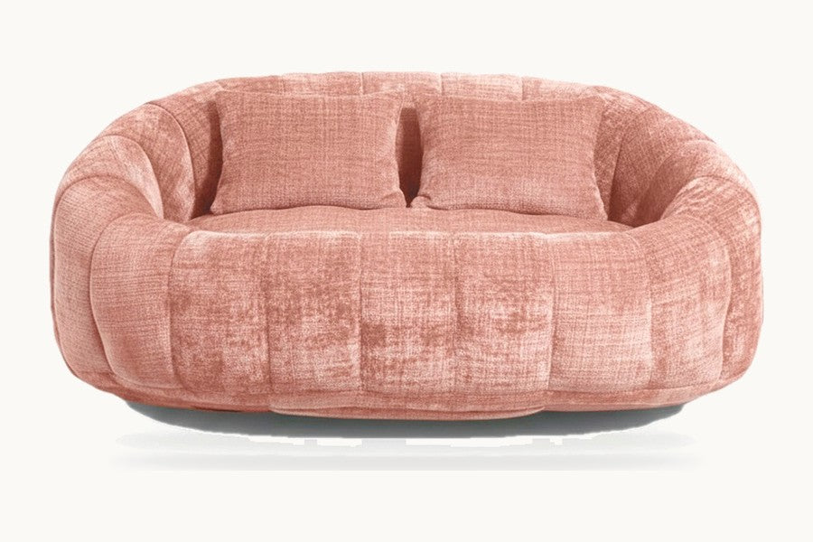 Pastille canapé pouf 2 places en chenille, coloris rose terracotta