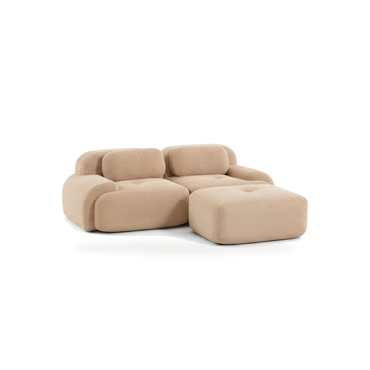 Canapé méridienne 2 places beige, vue de face sur fond blanc