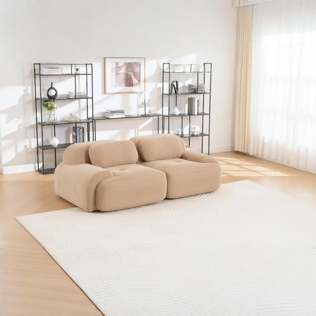 Canapé modulaire 2 places beige, de trois quarts dans un salon