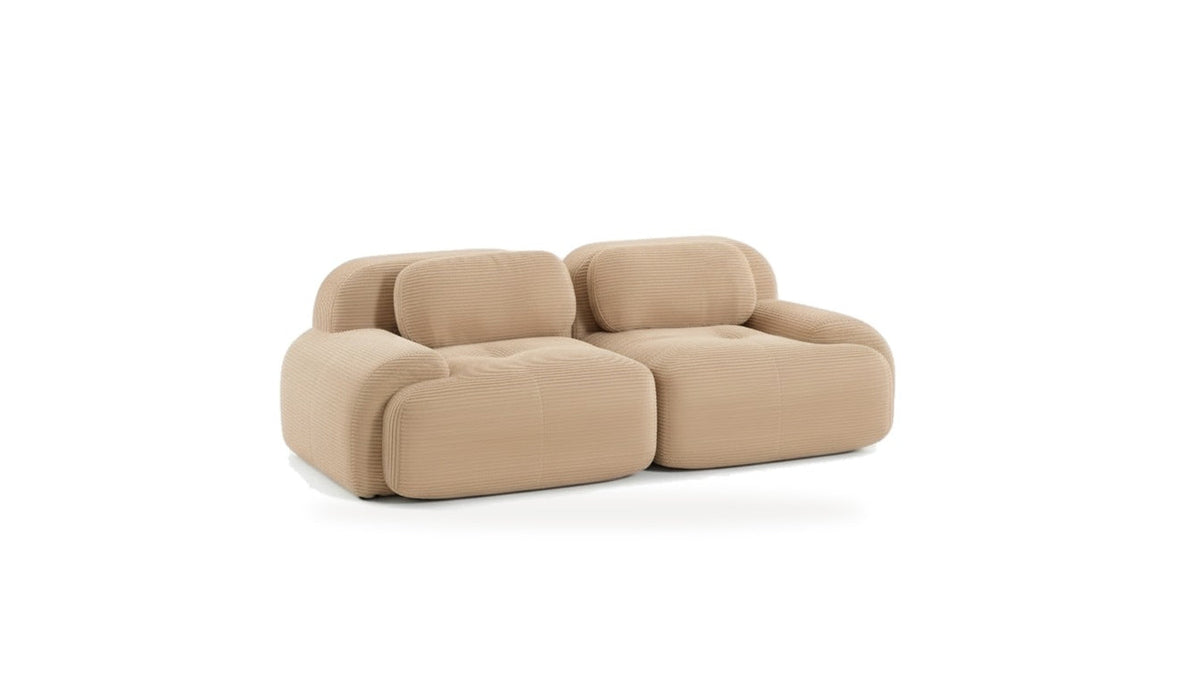 Canapé modulaire 2 places beige, vue de trois quarts sur fond blanc