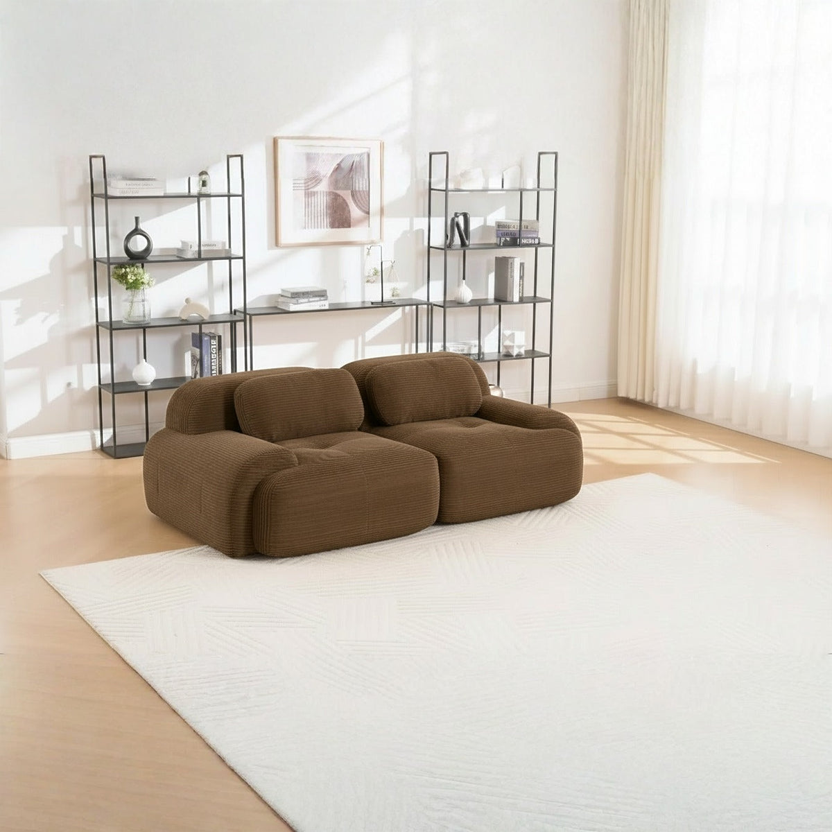 Canapé modulaire 2 places brun, de trois quarts dans un salon