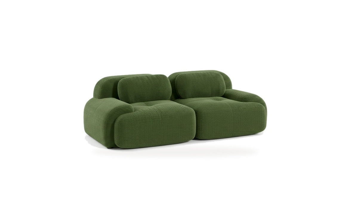 Canapé modulaire 2 places vert, vue de trois quarts sur fond blanc