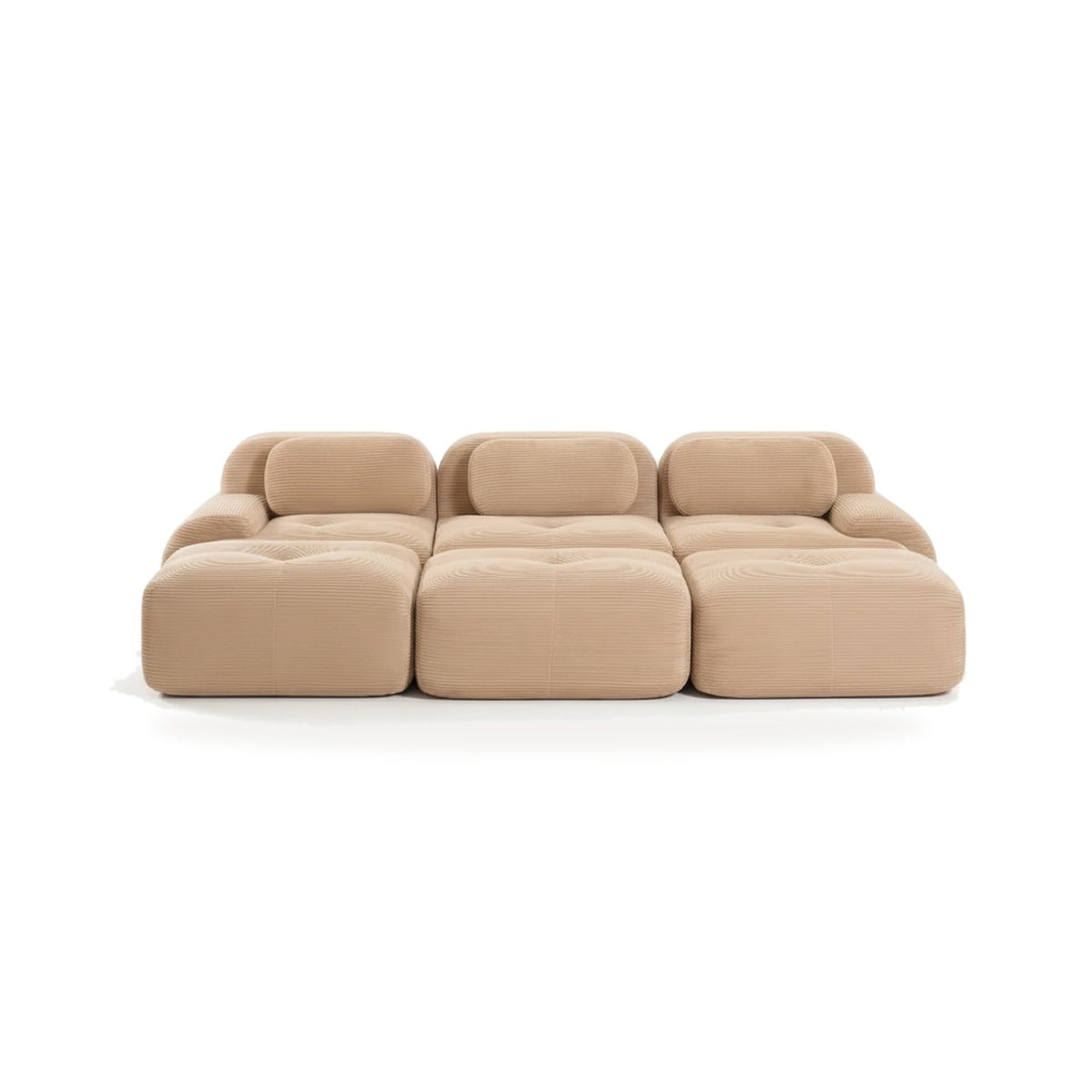 Canapé profond 3 places beige, vue de face sur fond blanc