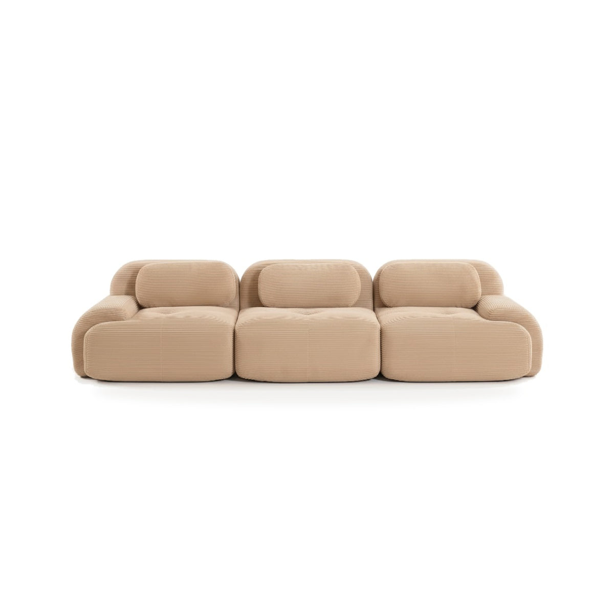 Canapé modulaire 3 places beige, vue de face sur fond blanc