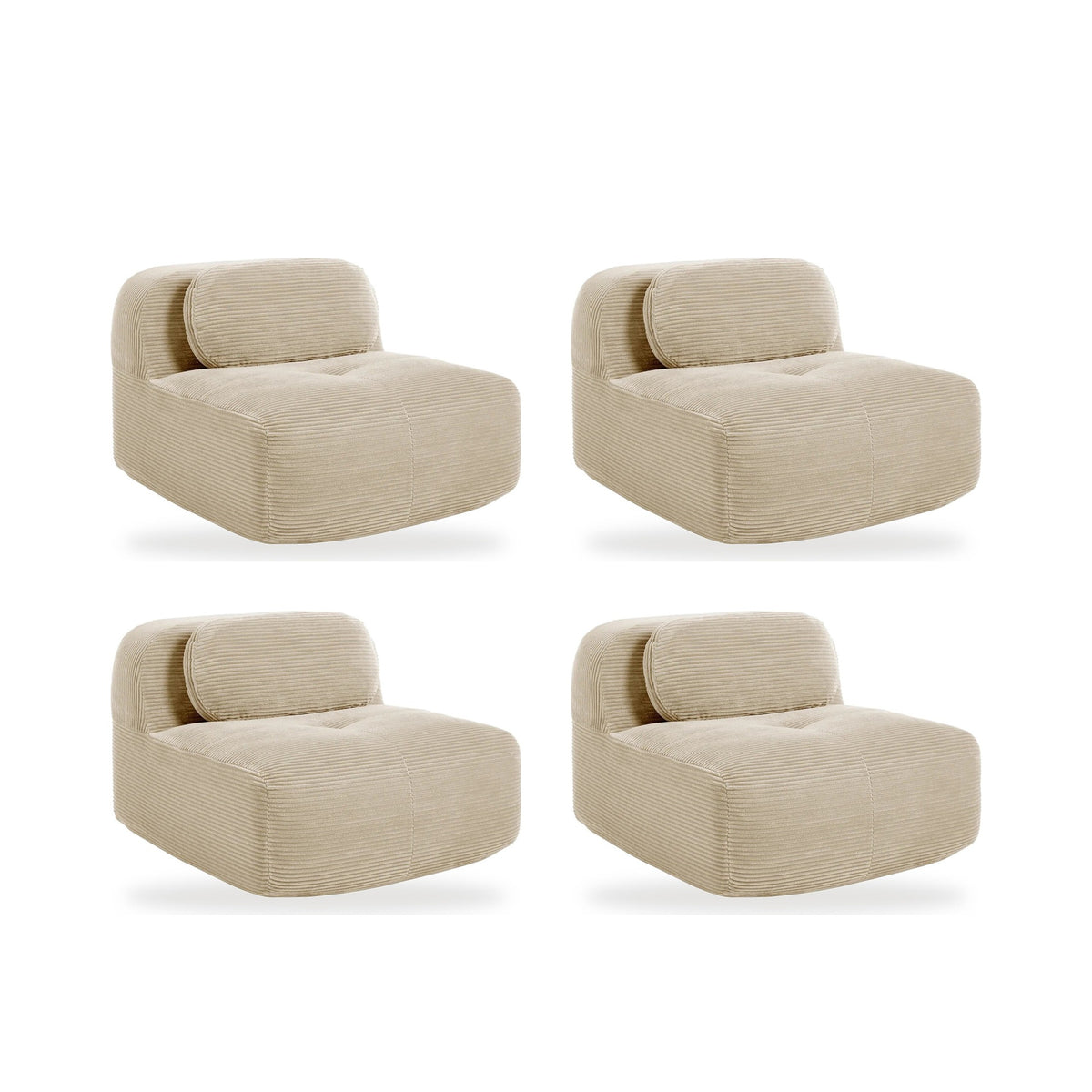 Lot de 4 fauteuils beige, vue de face sur fond blanc