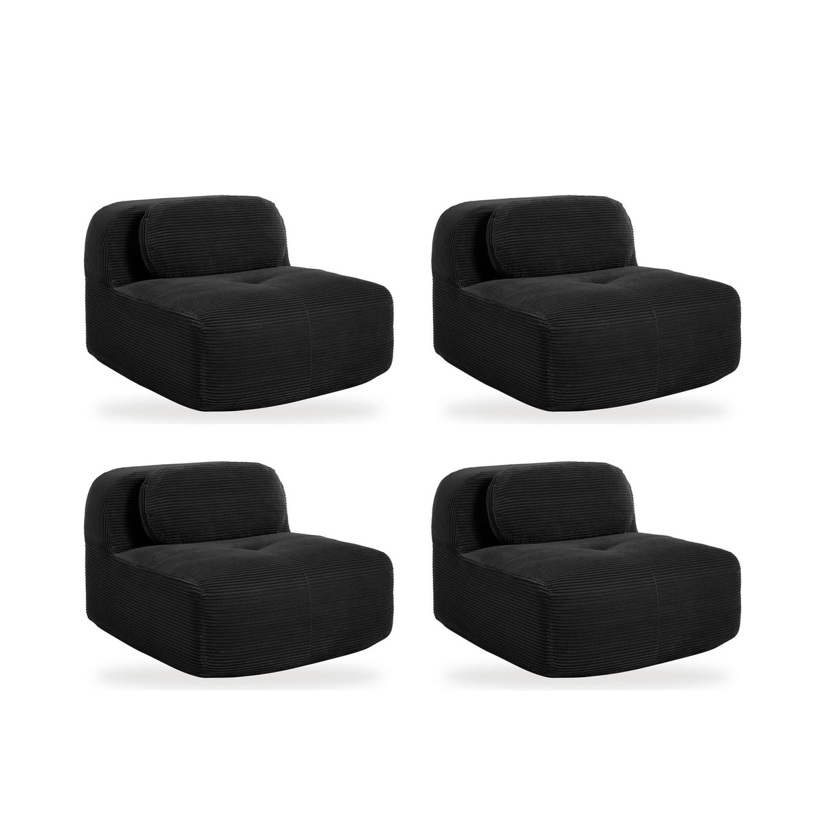 Lot de 4 fauteuils noir, vue de face sur fond blanc
