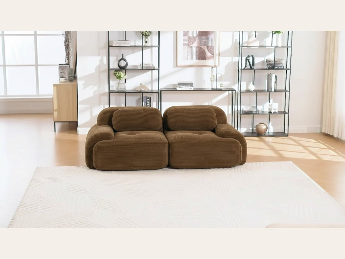 Canapé modulaire 2 places brun, de face dans un salon