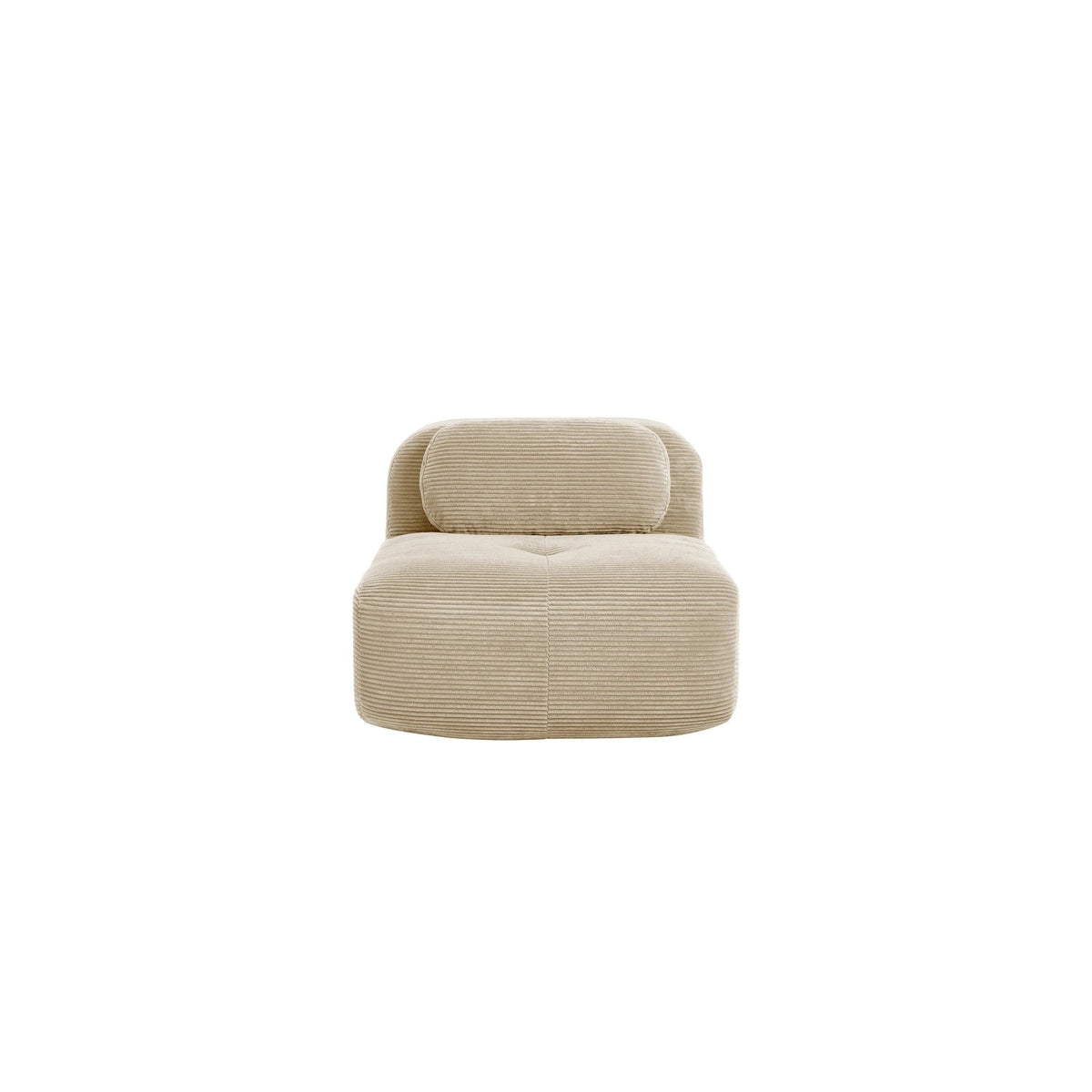Chauffeuse velours côtelé beige, vue de face sur fond blanc