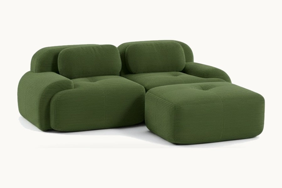 Pastille canapé méridienne 2 places en velours côtelé, coloris vert