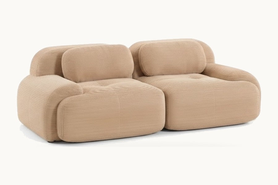 Pastille canapé modulaire 2 places en velours côtelé, coloris beige