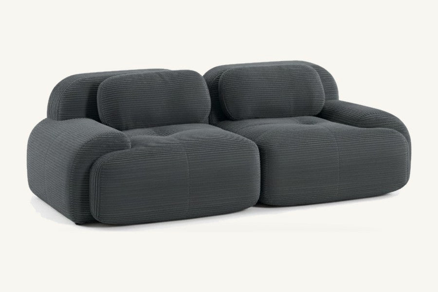 Pastille canapé modulaire 2 places en velours côtelé, coloris gris