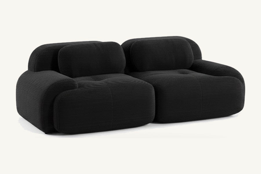 Pastille canapé modulaire 2 places en velours côtelé, coloris noir