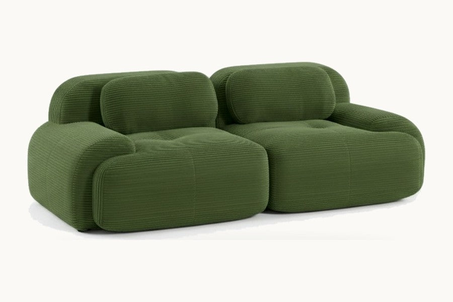 Pastille canapé modulaire 2 places en velours côtelé, coloris vert