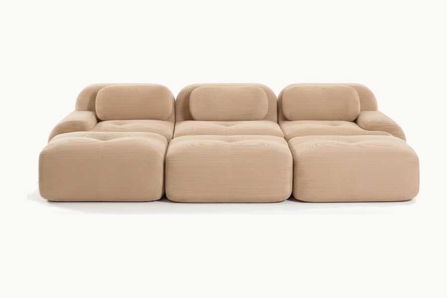 Pastille canapé profond 3 places en velours côtelé, coloris beige