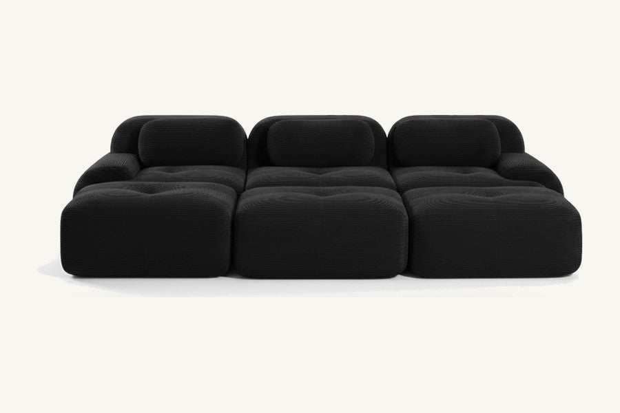 Pastille canapé profond 3 places en velours côtelé, coloris noir