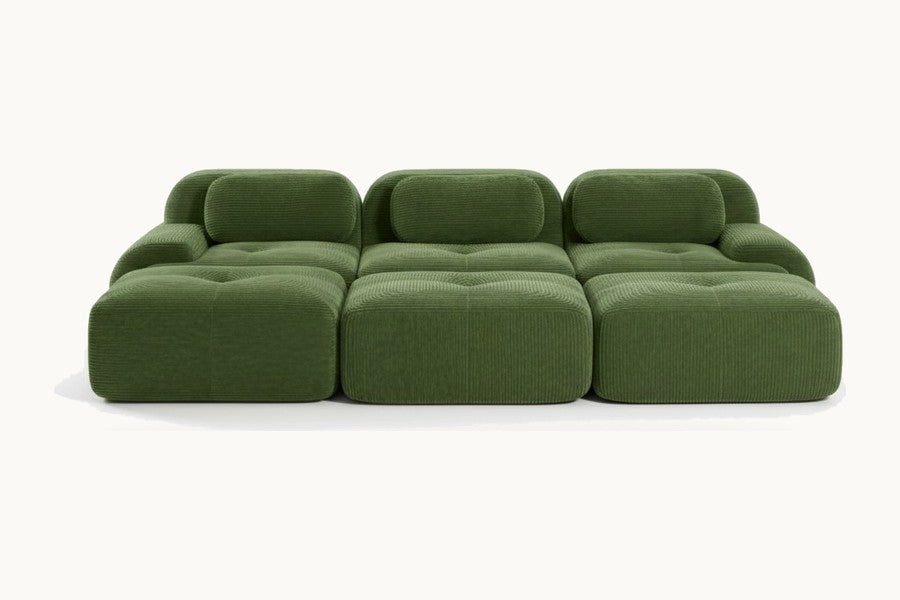 Pastille canapé profond 3 places en velours côtelé, coloris vert