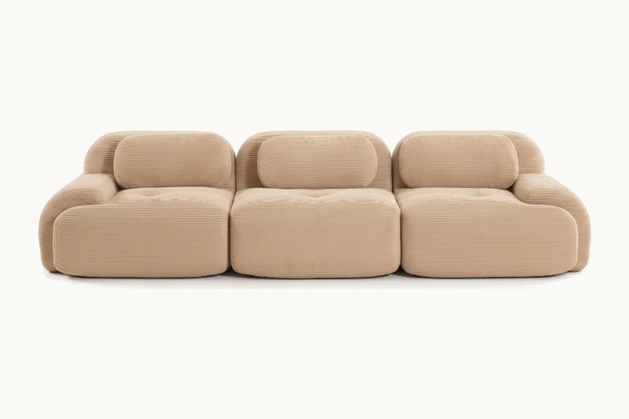 Pastille canapé modulaire 3 places en velours côtelé, coloris beige