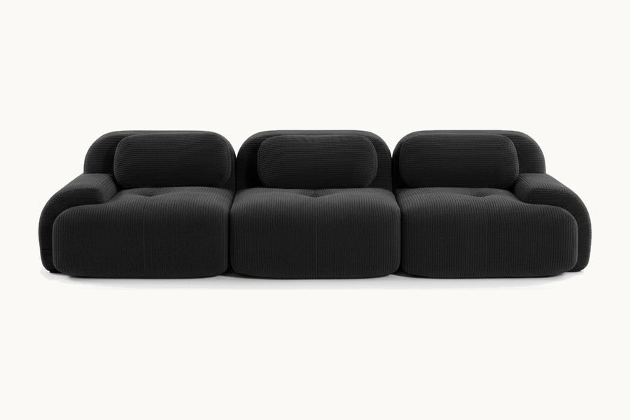 Pastille canapé modulaire 3 places en velours côtelé, coloris noir