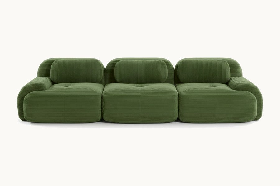 Pastille canapé modulaire 3 places en velours côtelé, coloris vert