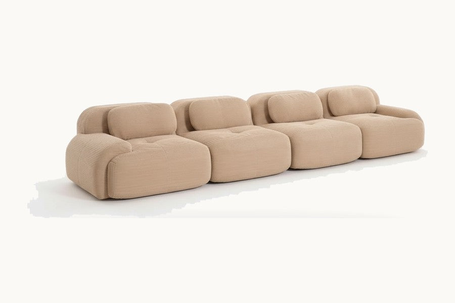 Pastille canapé 4 places en velours côtelé, coloris beige