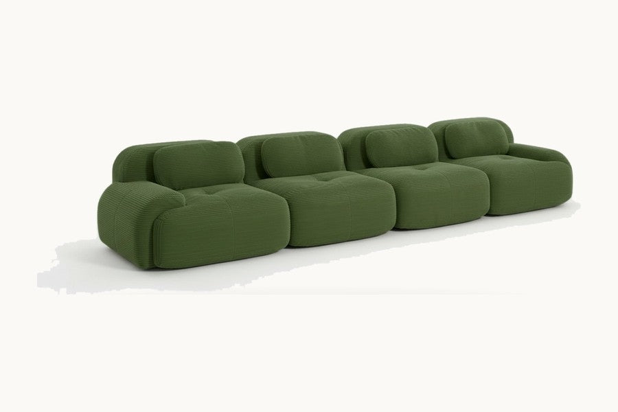 Pastille canapé 4 places en velours côtelé, coloris vert