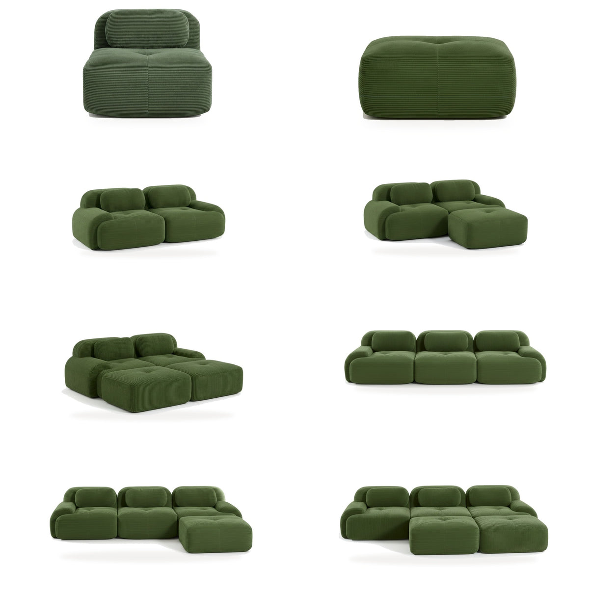 Velours côtelé vert, les compositions de la gamme, planche 1