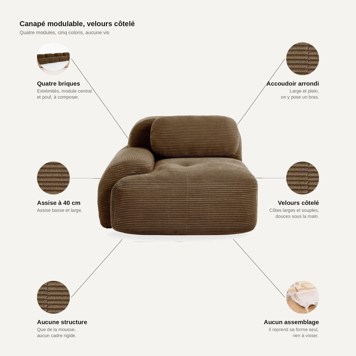 Fauteuil modulable brun, les points forts