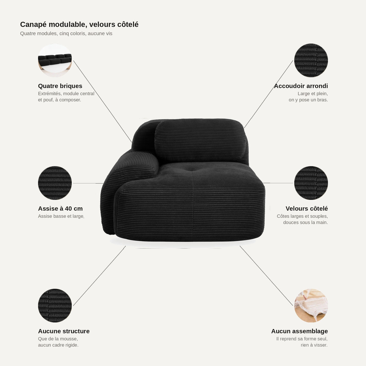 Fauteuil modulable noir, les points forts