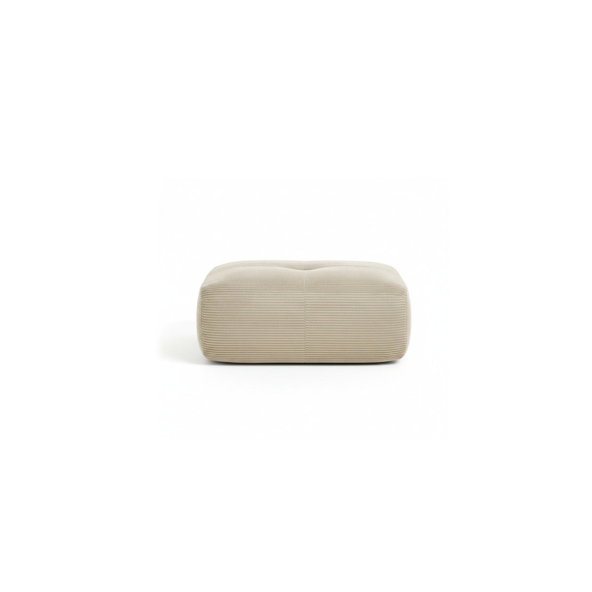 Pouf velours côtelé beige, vue de face sur fond blanc