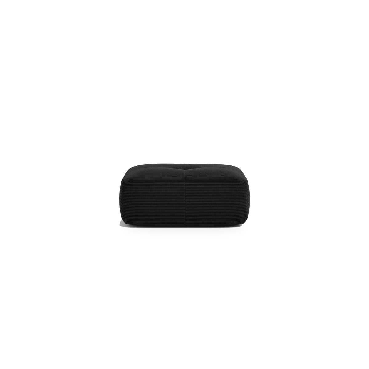 Pouf velours côtelé noir, vue de face sur fond blanc