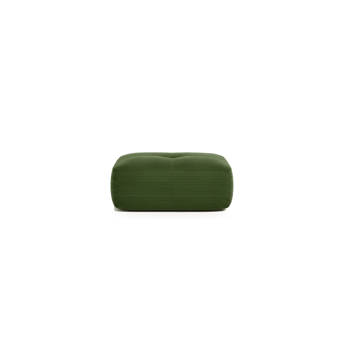 Pouf velours côtelé vert, vue de face sur fond blanc