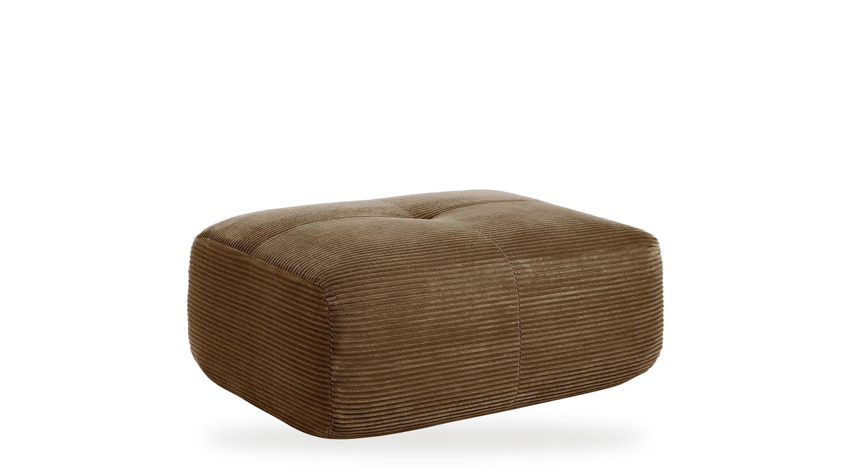 Pouf velours côtelé brun, vue de trois quarts sur fond blanc