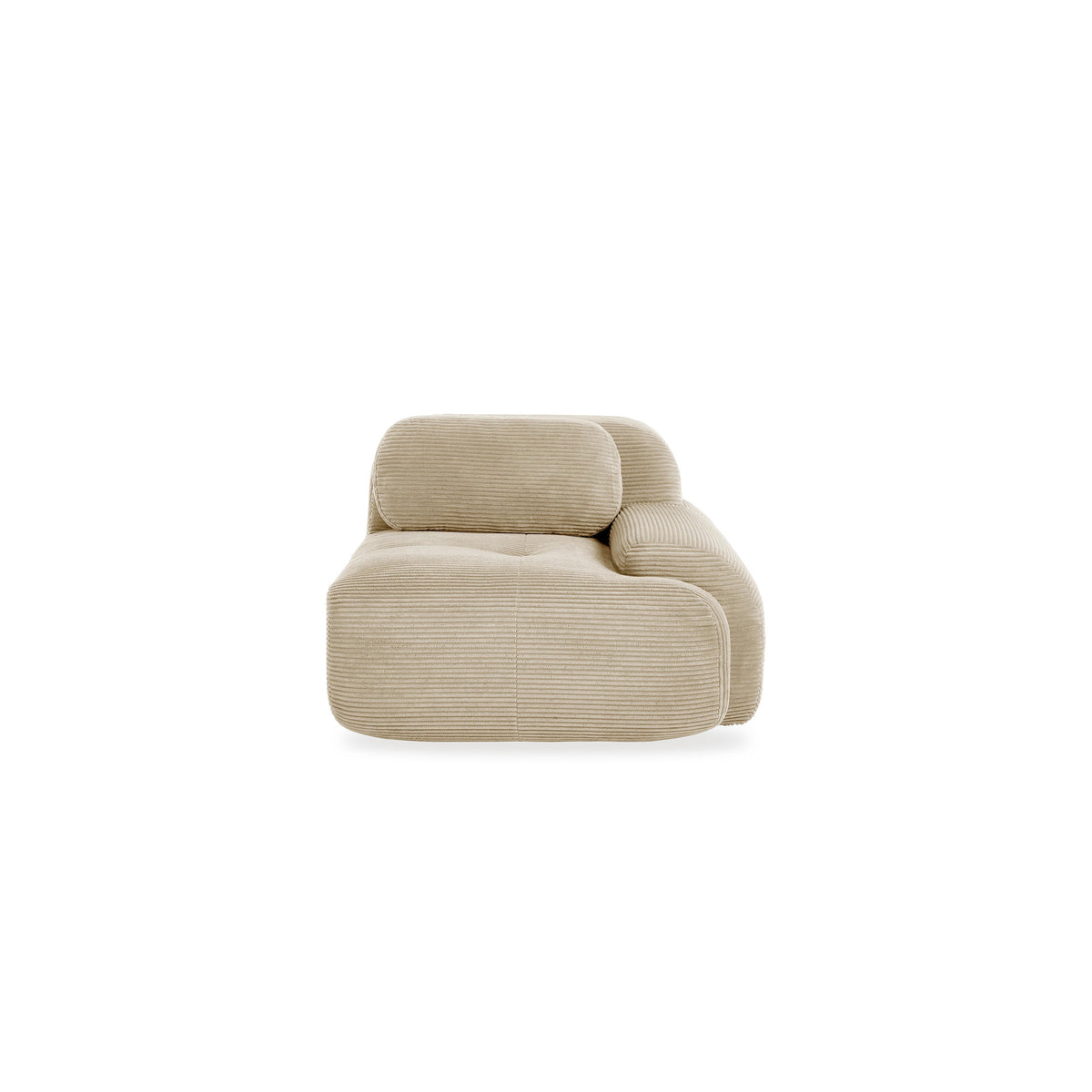 Fauteuil modulable beige, vue de trois quarts sur fond blanc, accoudoir à droite sur l'image