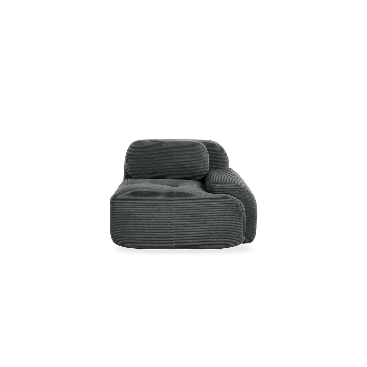 Fauteuil modulable gris, vue de trois quarts sur fond blanc, accoudoir à droite sur l'image