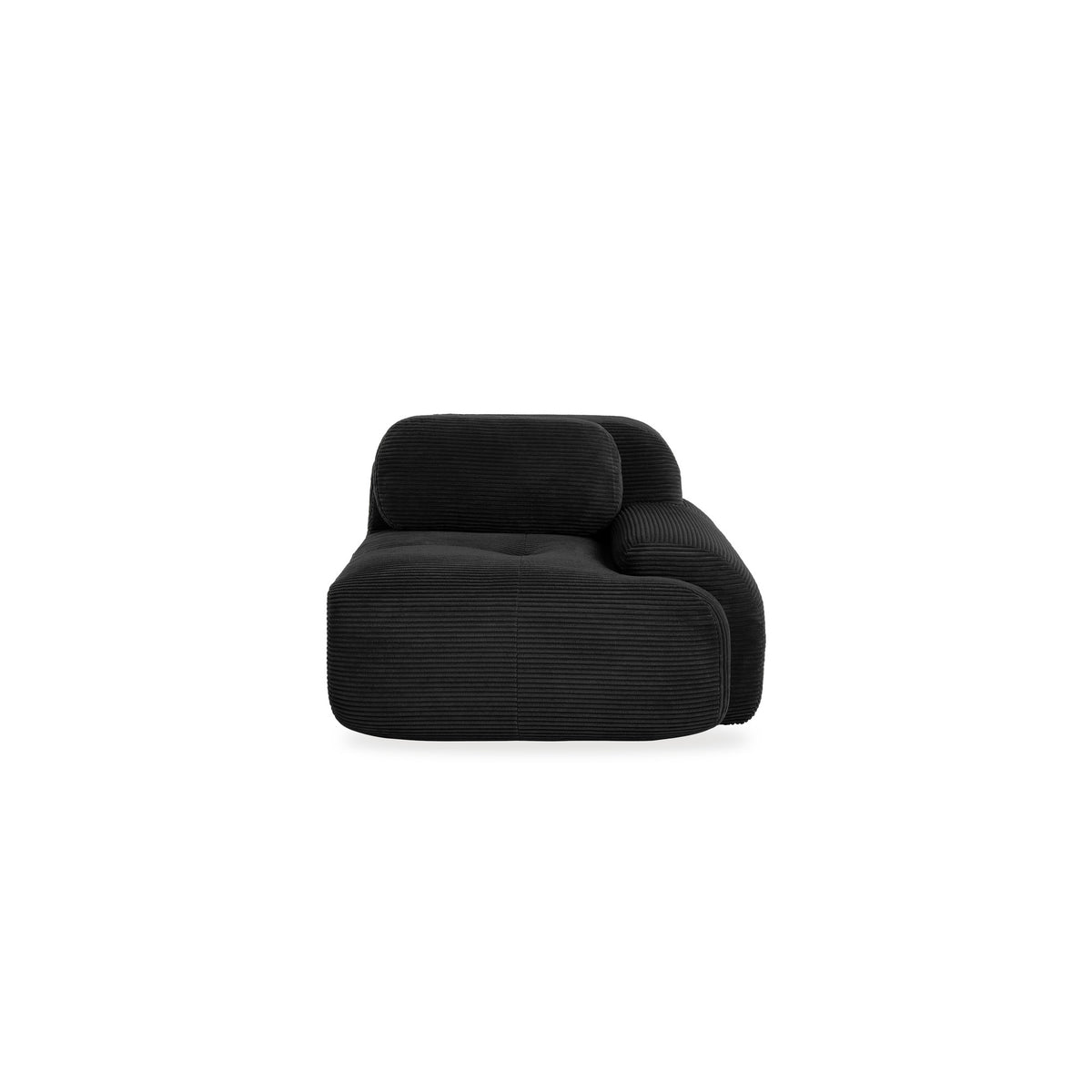 Fauteuil modulable noir, vue de trois quarts sur fond blanc, accoudoir à droite sur l'image