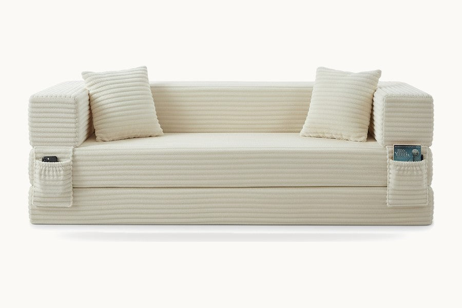 Pastille pouf lit pliant en velours côtelé, coloris crème