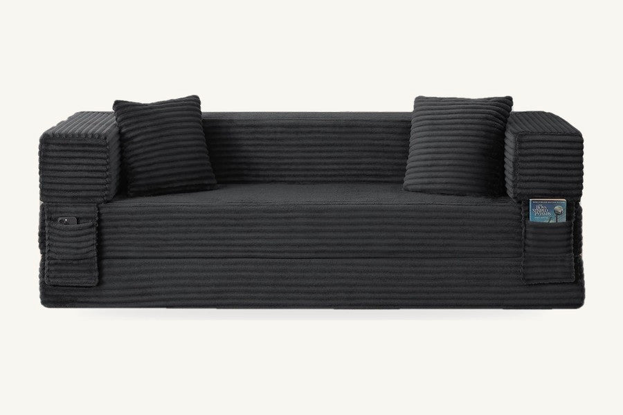 Pastille pouf lit pliant en velours côtelé, coloris gris