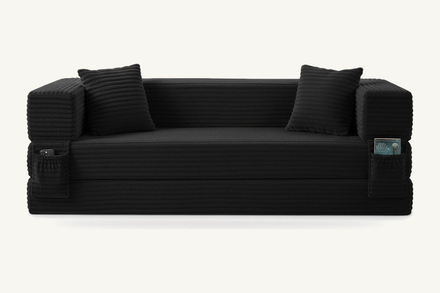 Pastille pouf lit pliant en velours côtelé, coloris noir